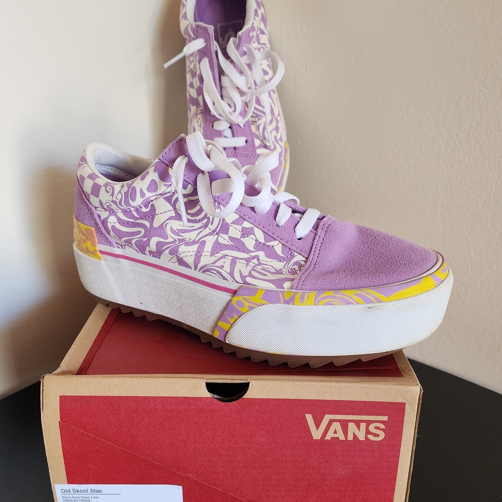 Vans Women's Purple and Yellow Patterned Sneakers